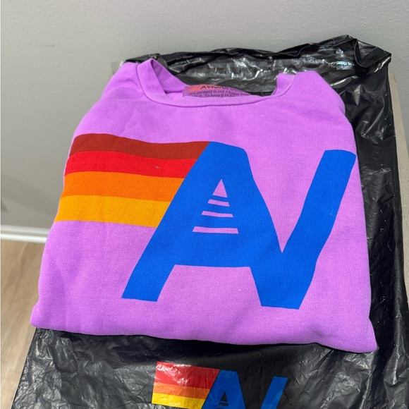 New!!! Aviator Nation Crewneck Sweatshirt Classic Logo Neon Purple Women’s Large - Picture 6 of 7